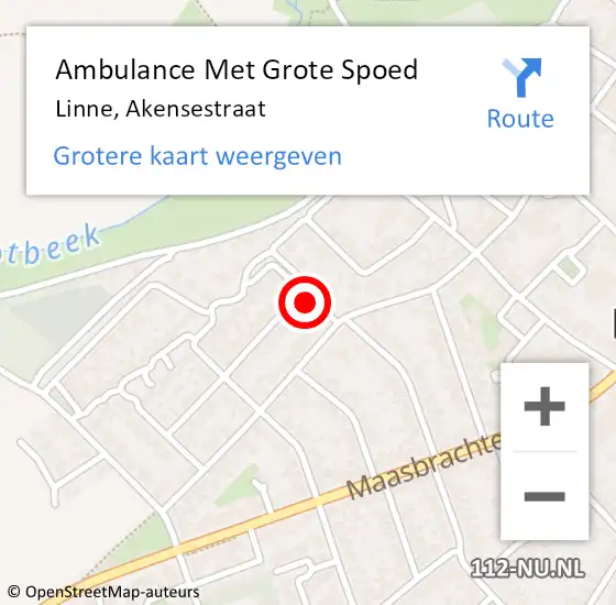 Locatie op kaart van de 112 melding: Ambulance Met Grote Spoed Naar Linne, Akensestraat op 28 maart 2015 14:25