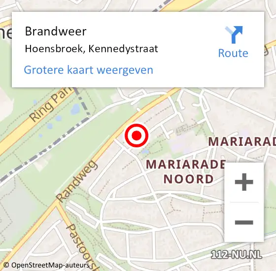 Locatie op kaart van de 112 melding: Brandweer Hoensbroek, Kennedystraat op 28 maart 2015 16:18