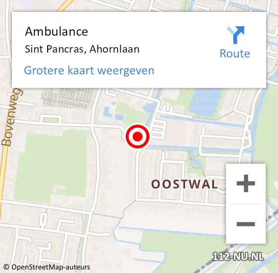Locatie op kaart van de 112 melding: Ambulance Sint Pancras, Ahornlaan op 28 maart 2015 17:44