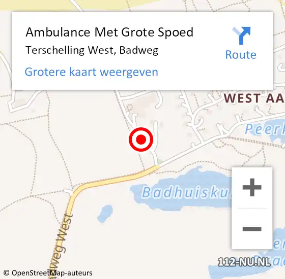 Locatie op kaart van de 112 melding: Ambulance Met Grote Spoed Naar Terschelling West, Badweg op 28 maart 2015 18:42