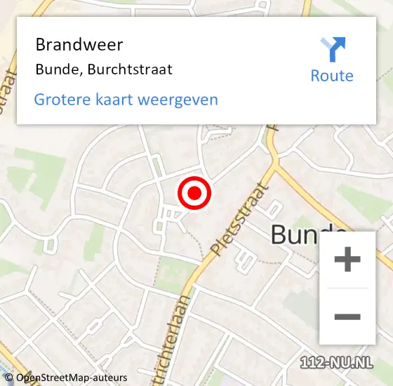 Locatie op kaart van de 112 melding: Brandweer Bunde, Burchtstraat op 28 maart 2015 18:59