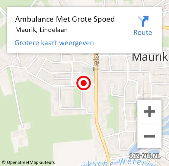 Locatie op kaart van de 112 melding: Ambulance Met Grote Spoed Naar Maurik, Lindelaan op 28 maart 2015 20:09