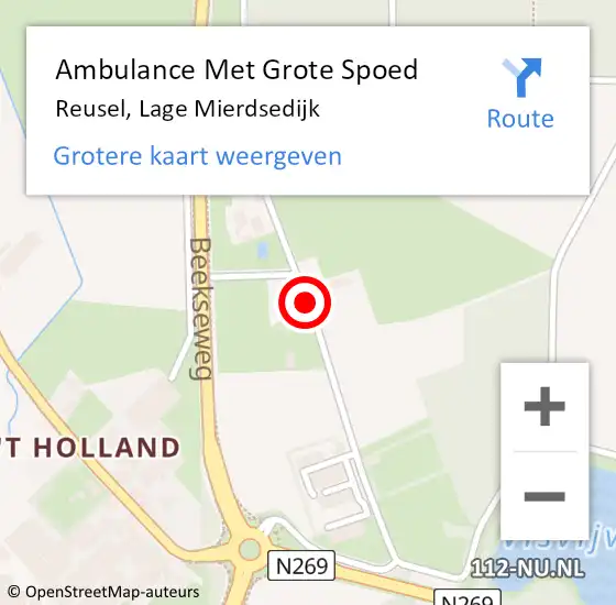 Locatie op kaart van de 112 melding: Ambulance Met Grote Spoed Naar Reusel, Lage Mierdsedijk op 29 maart 2015 01:07