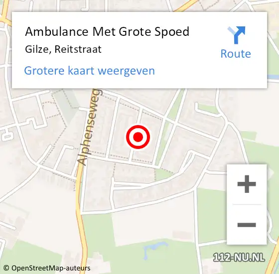 Locatie op kaart van de 112 melding: Ambulance Met Grote Spoed Naar Gilze, Reitstraat op 3 november 2013 08:34