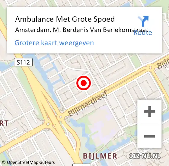 Locatie op kaart van de 112 melding: Ambulance Met Grote Spoed Naar Amsterdam, M. Berdenis Van Berlekomstraat op 29 maart 2015 05:44