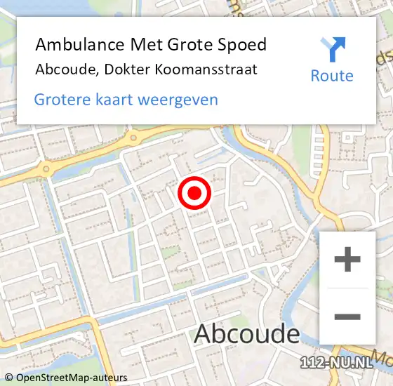 Locatie op kaart van de 112 melding: Ambulance Met Grote Spoed Naar Abcoude, Dokter Koomansstraat op 29 maart 2015 06:54
