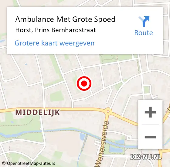 Locatie op kaart van de 112 melding: Ambulance Met Grote Spoed Naar Horst, Prins Bernhardstraat op 29 maart 2015 08:28