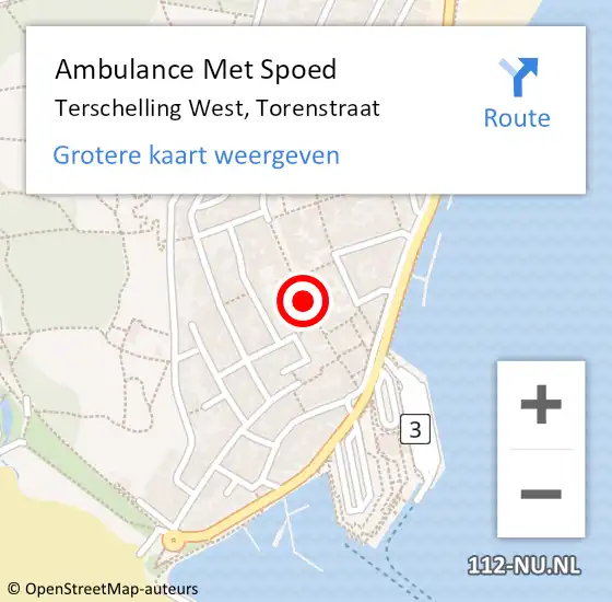 Locatie op kaart van de 112 melding: Ambulance Met Spoed Naar Terschelling West, Torenstraat op 29 maart 2015 09:59