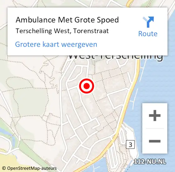 Locatie op kaart van de 112 melding: Ambulance Met Grote Spoed Naar Terschelling West, Torenstraat op 29 maart 2015 10:00