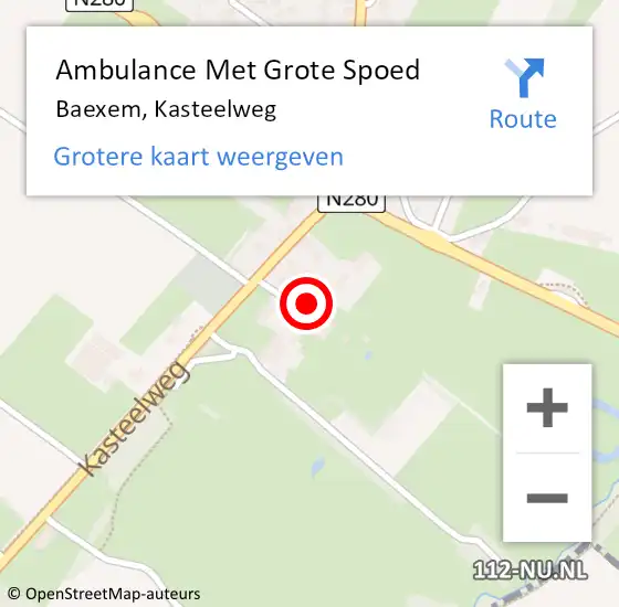 Locatie op kaart van de 112 melding: Ambulance Met Grote Spoed Naar Baexem, Kasteelweg op 29 maart 2015 10:38