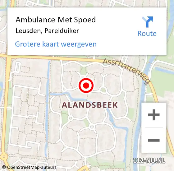 Locatie op kaart van de 112 melding: Ambulance Met Spoed Naar Leusden, Parelduiker op 29 maart 2015 10:54