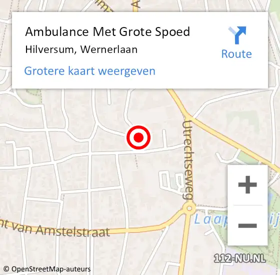 Locatie op kaart van de 112 melding: Ambulance Met Grote Spoed Naar Hilversum, Wernerlaan op 29 maart 2015 11:56