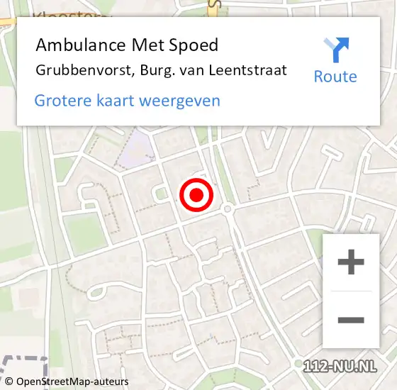 Locatie op kaart van de 112 melding: Ambulance Met Spoed Naar Grubbenvorst, Burg. van Leentstraat op 29 maart 2015 13:35