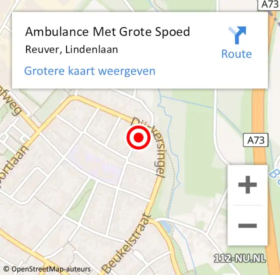 Locatie op kaart van de 112 melding: Ambulance Met Grote Spoed Naar Reuver, Lindenlaan op 3 november 2013 09:54