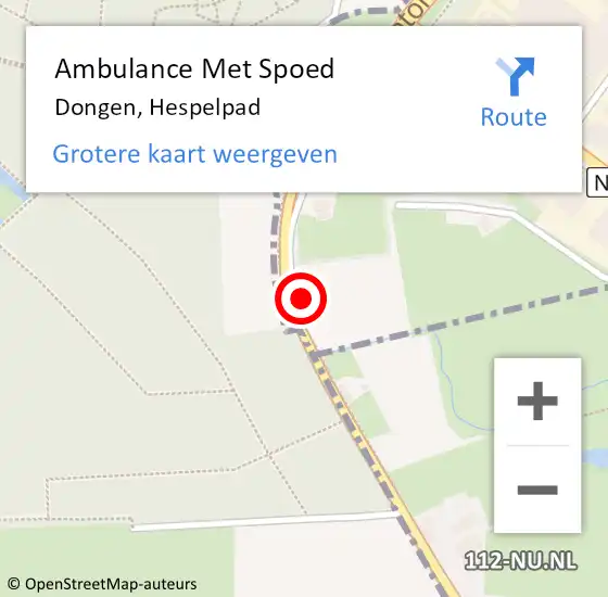 Locatie op kaart van de 112 melding: Ambulance Met Spoed Naar Dongen, Hespelpad op 29 maart 2015 16:55