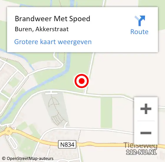 Locatie op kaart van de 112 melding: Brandweer Met Spoed Naar Buren, Akkerstraat op 29 maart 2015 19:34