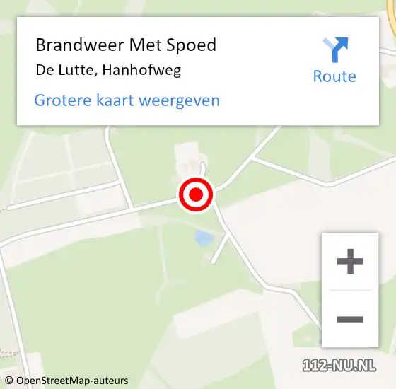 Locatie op kaart van de 112 melding: Brandweer Met Spoed Naar De Lutte, Hanhofweg op 29 maart 2015 19:41