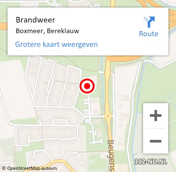 Locatie op kaart van de 112 melding: Brandweer Boxmeer, Bereklauw op 29 maart 2015 20:08