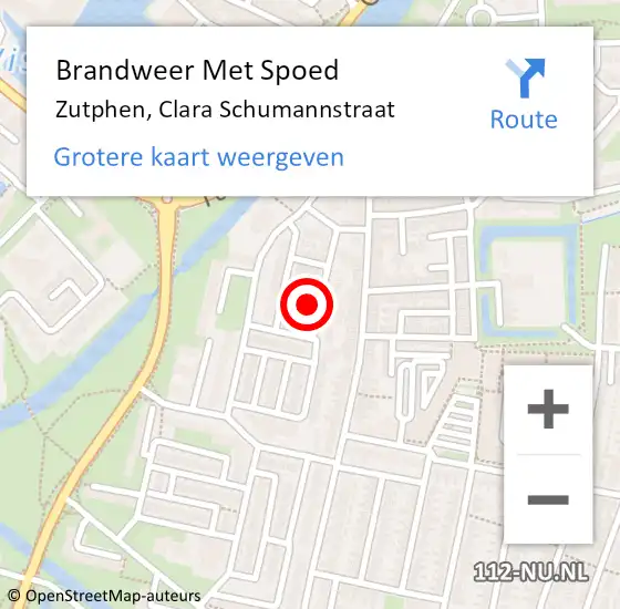 Locatie op kaart van de 112 melding: Brandweer Met Spoed Naar Zutphen, Clara Schumannstraat op 29 maart 2015 20:13
