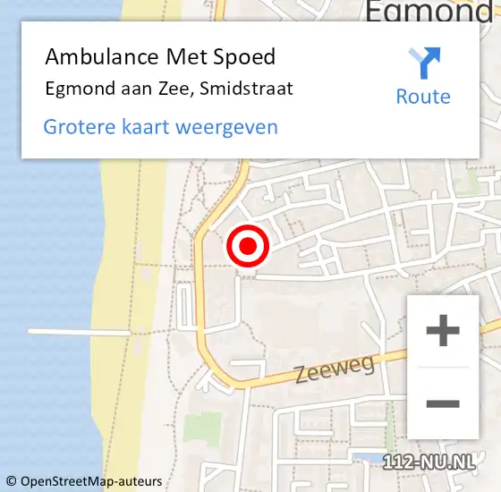 Locatie op kaart van de 112 melding: Ambulance Met Spoed Naar Egmond aan Zee, Smidstraat op 29 maart 2015 20:55