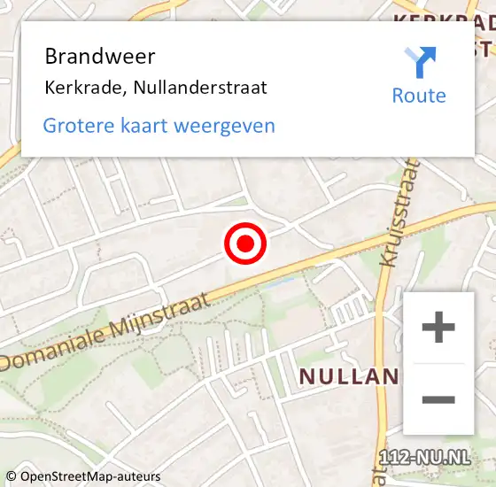 Locatie op kaart van de 112 melding: Brandweer Kerkrade, Nullanderstraat op 29 maart 2015 21:16