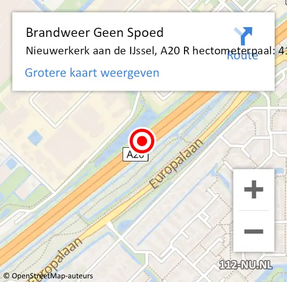 Locatie op kaart van de 112 melding: Brandweer Geen Spoed Naar Nieuwerkerk aan de IJssel, A20 R hectometerpaal: 42,2 op 29 maart 2015 21:16