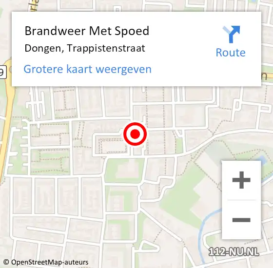 Locatie op kaart van de 112 melding: Brandweer Met Spoed Naar Dongen, Trappistenstraat op 29 maart 2015 21:48