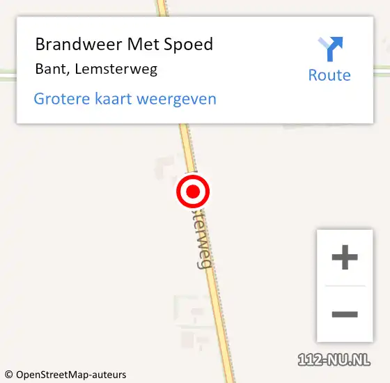 Locatie op kaart van de 112 melding: Brandweer Met Spoed Naar Bant, Lemsterweg op 29 maart 2015 22:01