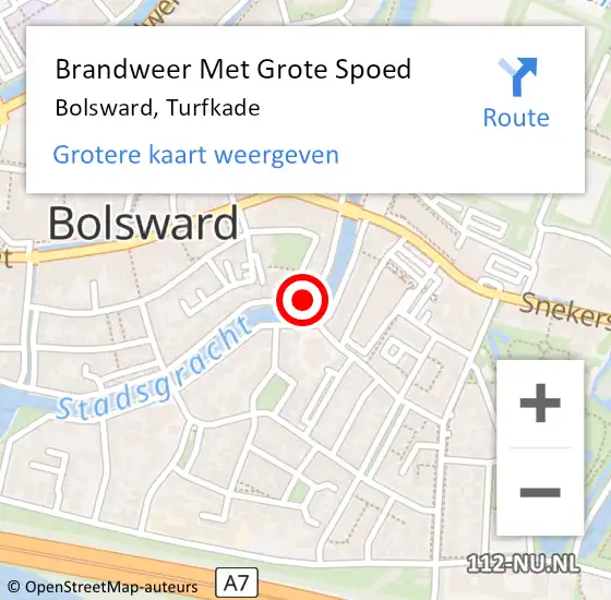 Locatie op kaart van de 112 melding: Brandweer Met Grote Spoed Naar Bolsward, Turfkade op 29 maart 2015 22:04