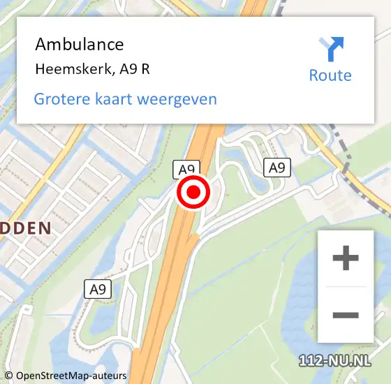 Locatie op kaart van de 112 melding: Ambulance Heemskerk, A9 R op 29 maart 2015 22:07
