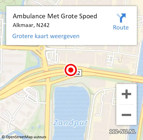 Locatie op kaart van de 112 melding: Ambulance Met Grote Spoed Naar Alkmaar, N242 hectometerpaal: 31,0 op 29 maart 2015 22:14