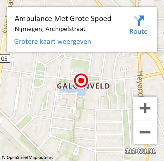 Locatie op kaart van de 112 melding: Ambulance Met Grote Spoed Naar Nijmegen, Archipelstraat op 29 maart 2015 22:49