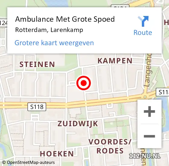 Locatie op kaart van de 112 melding: Ambulance Met Grote Spoed Naar Rotterdam, Larenkamp op 29 maart 2015 23:57