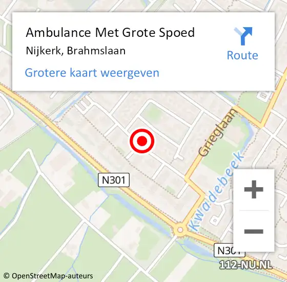 Locatie op kaart van de 112 melding: Ambulance Met Grote Spoed Naar Nijkerk, Brahmslaan op 30 maart 2015 00:18