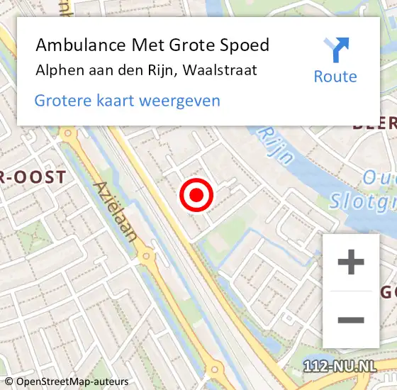Locatie op kaart van de 112 melding: Ambulance Met Grote Spoed Naar Alphen aan den Rijn, Waalstraat op 30 maart 2015 00:59