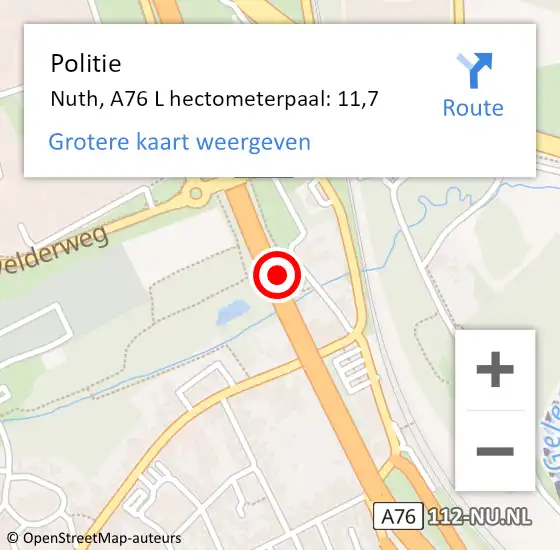 Locatie op kaart van de 112 melding: Politie Nuth, A76 L hectometerpaal: 11,7 op 30 maart 2015 07:57