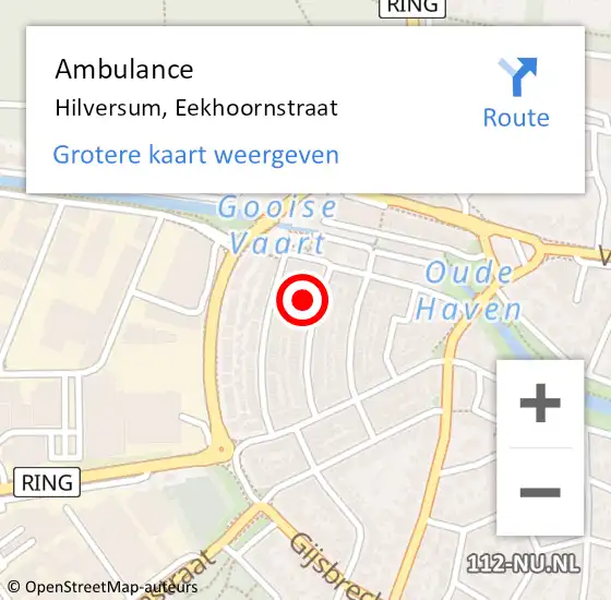 Locatie op kaart van de 112 melding: Ambulance Hilversum, Eekhoornstraat op 30 maart 2015 15:06