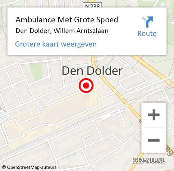 Locatie op kaart van de 112 melding: Ambulance Met Grote Spoed Naar Den Dolder, Willem Arntszlaan op 30 maart 2015 18:03