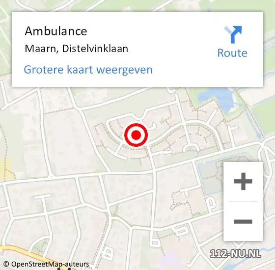 Locatie op kaart van de 112 melding: Ambulance Maarn, Distelvinklaan op 30 maart 2015 19:38