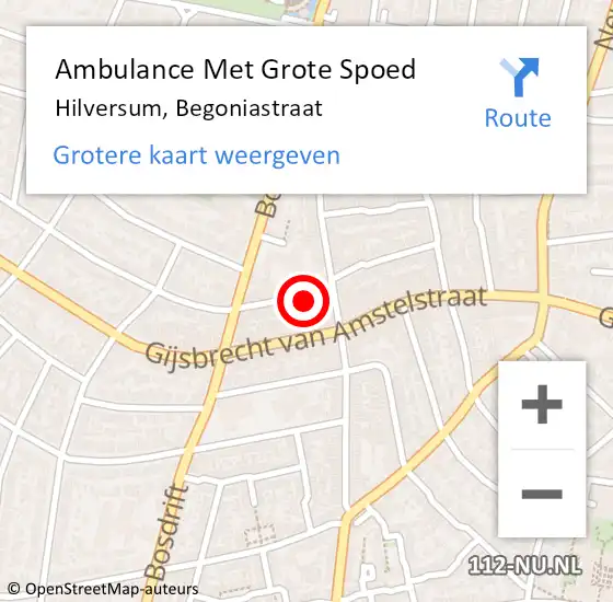 Locatie op kaart van de 112 melding: Ambulance Met Grote Spoed Naar Hilversum, Begoniastraat op 30 maart 2015 20:11