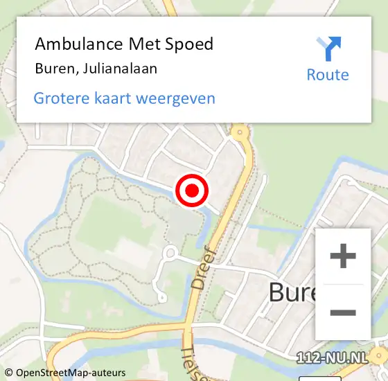 Locatie op kaart van de 112 melding: Ambulance Met Spoed Naar Buren, Julianalaan op 30 maart 2015 23:05