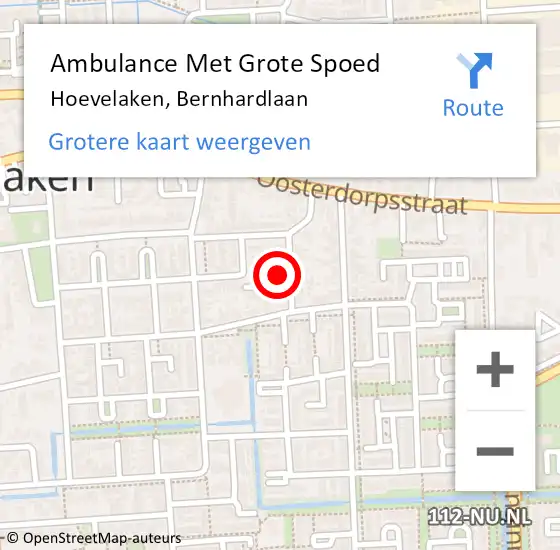 Locatie op kaart van de 112 melding: Ambulance Met Grote Spoed Naar Hoevelaken, Bernhardlaan op 30 maart 2015 23:52