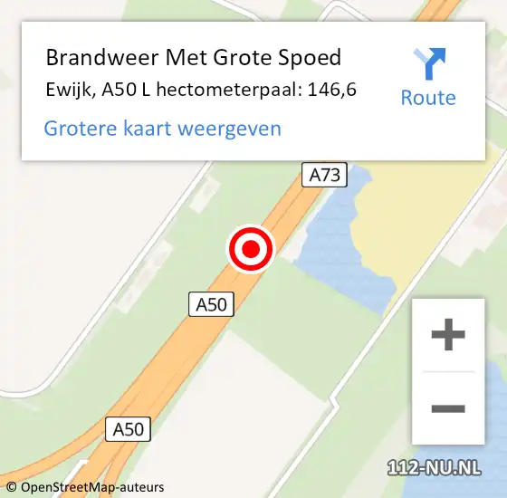 Locatie op kaart van de 112 melding: Brandweer Met Grote Spoed Naar Ewijk, A50 R hectometerpaal: 151,1 op 31 maart 2015 04:42