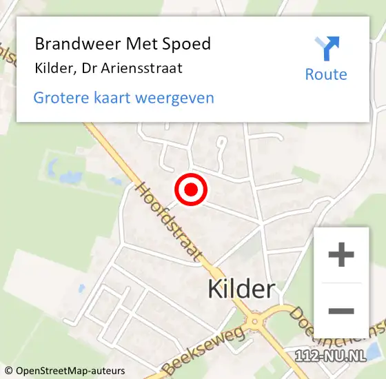 Locatie op kaart van de 112 melding: Brandweer Met Spoed Naar Kilder, Dr Ariensstraat op 31 maart 2015 06:19