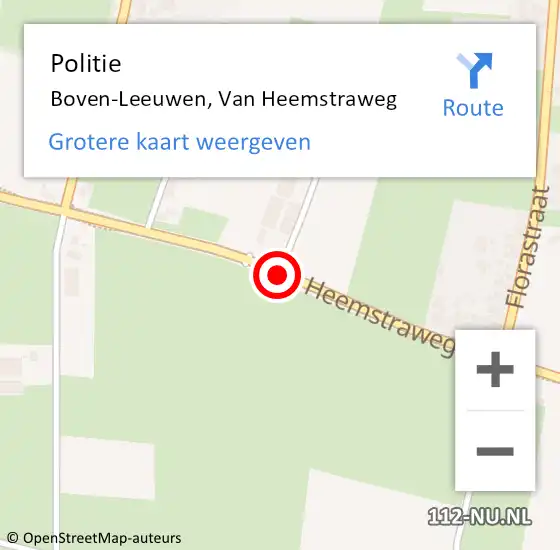 Locatie op kaart van de 112 melding: Politie Boven-Leeuwen, Van Heemstraweg op 31 maart 2015 06:51