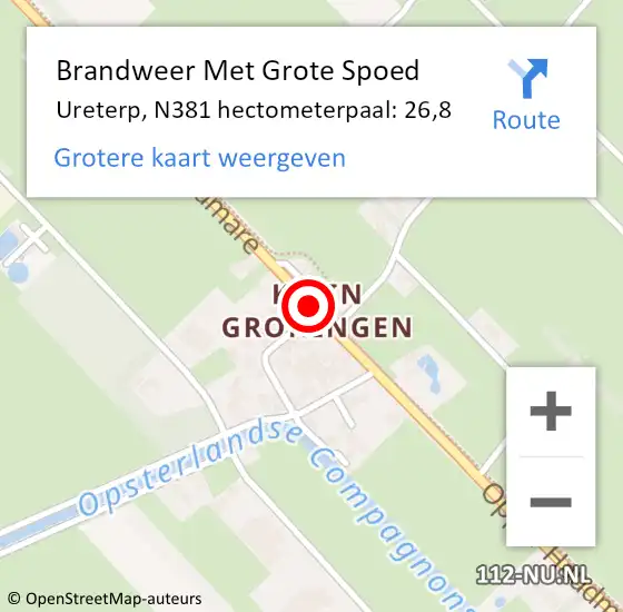 Locatie op kaart van de 112 melding: Brandweer Met Grote Spoed Naar Ureterp, N381 hectometerpaal: 26,8 op 31 maart 2015 06:52