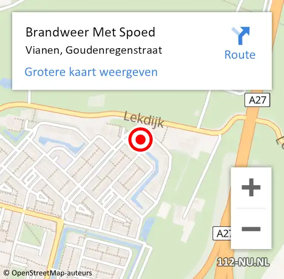 Locatie op kaart van de 112 melding: Brandweer Met Spoed Naar Vianen, Goudenregenstraat op 31 maart 2015 06:55