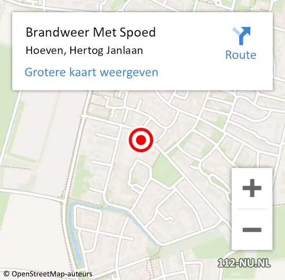 Locatie op kaart van de 112 melding: Brandweer Met Spoed Naar Hoeven, Hertog Janlaan op 31 maart 2015 07:12