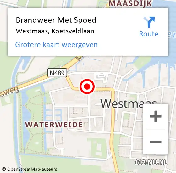 Locatie op kaart van de 112 melding: Brandweer Met Spoed Naar Westmaas, Koetsveldlaan op 31 maart 2015 07:13