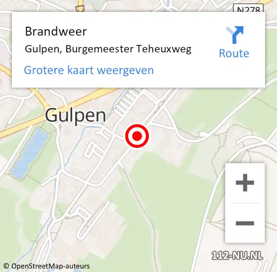 Locatie op kaart van de 112 melding: Brandweer Gulpen, Burgemeester Teheuxweg op 31 maart 2015 07:20